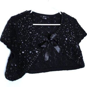 E by Eci Black Beaded Angora Blend Cropped Bolero Cardigan Sweater Size L